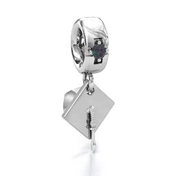 Graduate Cap Bracelet Charm in 925 Sterling Silver with Alexandrite