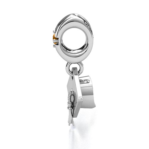Graduate Cap Bracelet Charm – Sterling Silver with Citrine