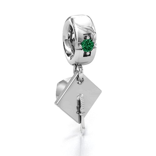 Graduate Cap Bracelet Charm – Sterling Silver with Emerald