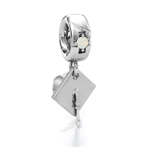 Graduate Cap Bracelet Charm – Sterling Silver with Opal