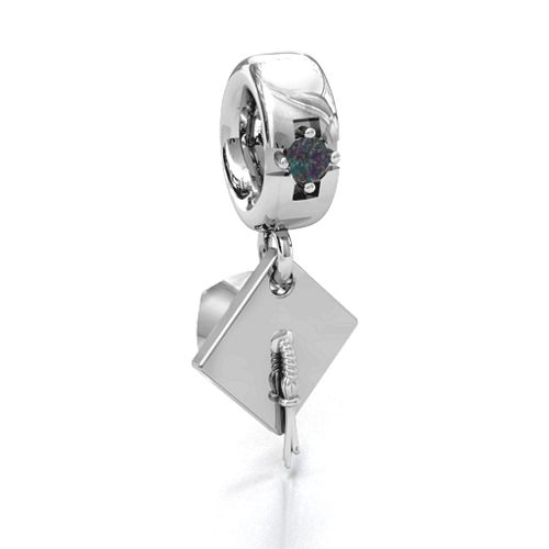 Graduate Cap Bracelet Charm – Sterling Silver with Alexandrite