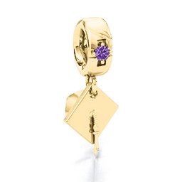 Graduate Cap Bracelet Charm in 9K Solid Yellow Gold with Amethyst