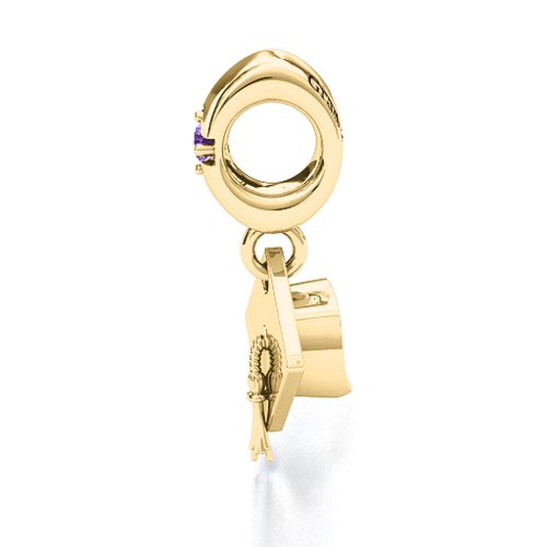 Graduate Cap Bracelet Charm – 9kt Yellow Gold with Amethyst