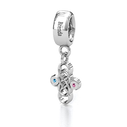 Sisters Forever Bracelet Charm – Sterling Silver with Pink Tourmaline and Blue Topaz