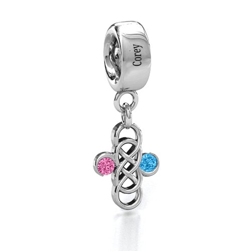 Sisters Forever Bracelet Charm – Sterling Silver with Pink Tourmaline and Blue Topaz