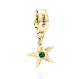 Starfish Bracelet Charm in 9K Solid Yellow Gold with Emerald
