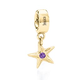 Starfish Bracelet Charm in 9K Solid Yellow Gold with Amethyst
