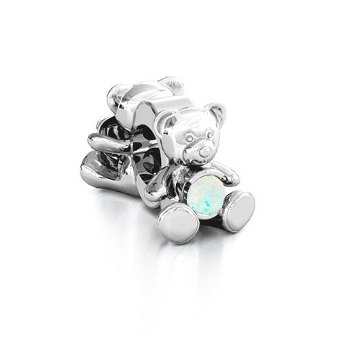 My Teddy Bear Bracelet Charm – Sterling Silver with Opal