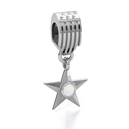 U.S Military Medal Bracelet Charm in 925 Sterling Silver with Opal and Blue Sapphire