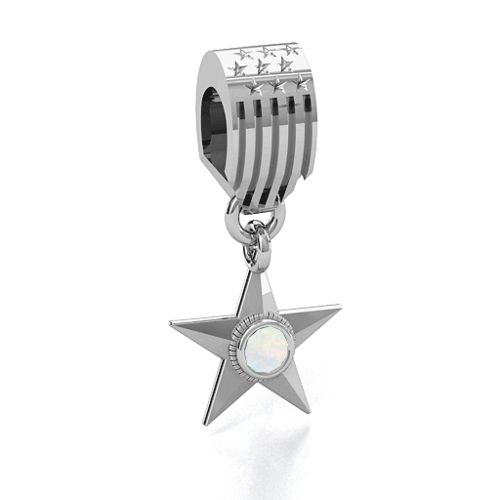 U.S Military Medal Bracelet Charm – Sterling Silver with Opal