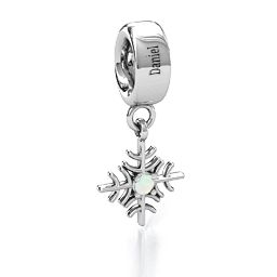 Snowflake Bracelet Charm in 925 Sterling Silver with Opal