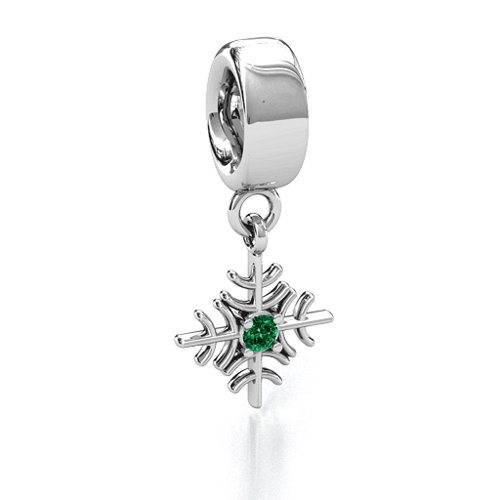 Snowflake Bracelet Charm – Sterling Silver with Emerald