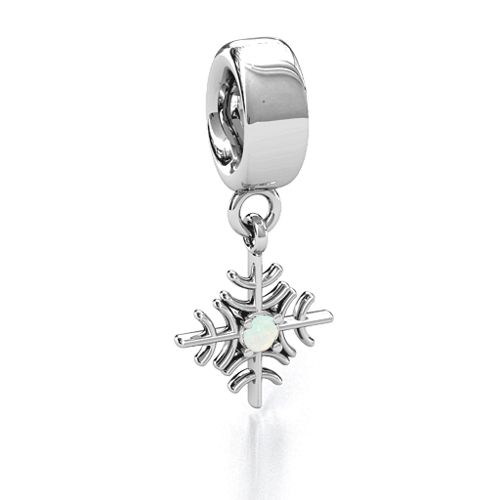 Snowflake Bracelet Charm – Sterling Silver with Opal