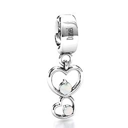 Double Heart Nest Bracelet Charm in 925 Sterling Silver with Opal