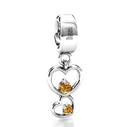 Double Heart Nest Bracelet Charm in 925 Sterling Silver with Citrine