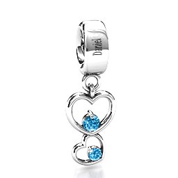 Double Heart Nest Bracelet Charm in 925 Sterling Silver with Blue Topaz