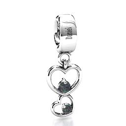 Double Heart Nest Bracelet Charm in 925 Sterling Silver with Alexandrite