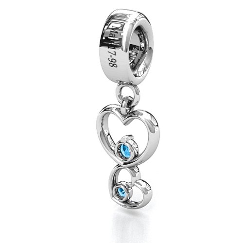 Double Heart Nest Bracelet Charm – Sterling Silver with Blue Topaz