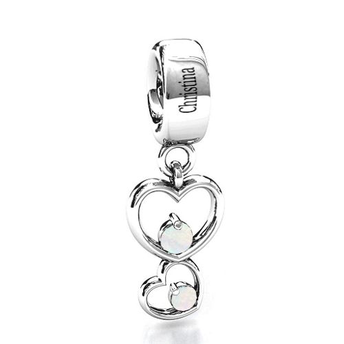 Double Heart Nest Bracelet Charm – Sterling Silver with Opal