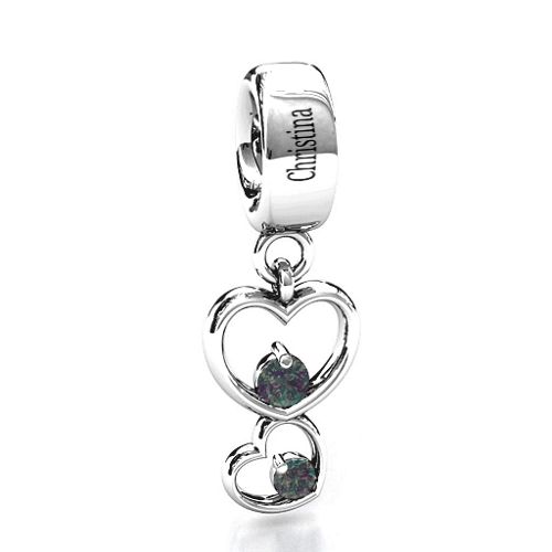 Double Heart Nest Bracelet Charm – Sterling Silver with Alexandrite