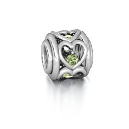 Heart Quintet Bracelet Charm in 925 Sterling Silver with Peridot