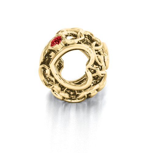 Party of Hearts Bracelet Charm – 9kt Yellow Gold with Cubic Zirconia and Garnet