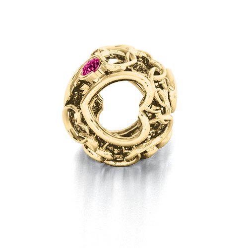 Party of Hearts Bracelet Charm – 9kt Yellow Gold with Emerald and Ruby
