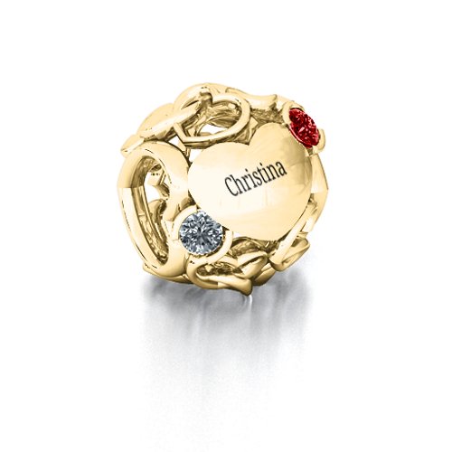 Party of Hearts Bracelet Charm – 9kt Yellow Gold with Cubic Zirconia and Garnet