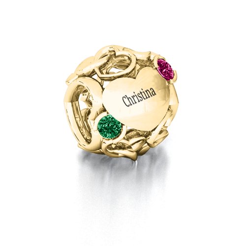 Party of Hearts Bracelet Charm – 9kt Yellow Gold with Emerald and Ruby