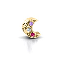 To the Moon and Back Bracelet Charm in 9K Solid Yellow Gold with Amethyst, Cubic Zirconia, and Ruby