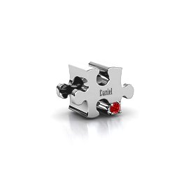 Puzzle Piece of your Heart Bracelet Charm in 925 Sterling Silver with Garnet