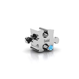 Puzzle Piece of your Heart Bracelet Charm in 925 Sterling Silver with Blue Topaz