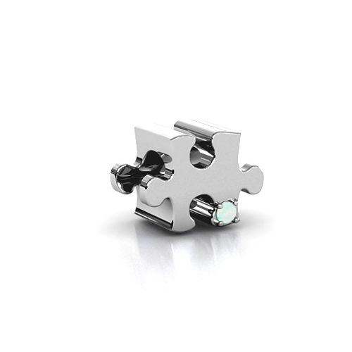 Puzzle Piece of your Heart Bracelet Charm – Sterling Silver with Opal