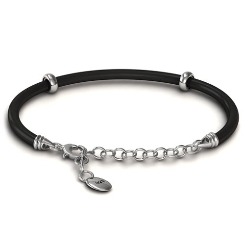 7.5" Leather Snake Bracelet with 1.5" Extender – Sterling Silver
