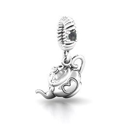 Teapot with Hearts Bracelet Charm in 925 Sterling Silver