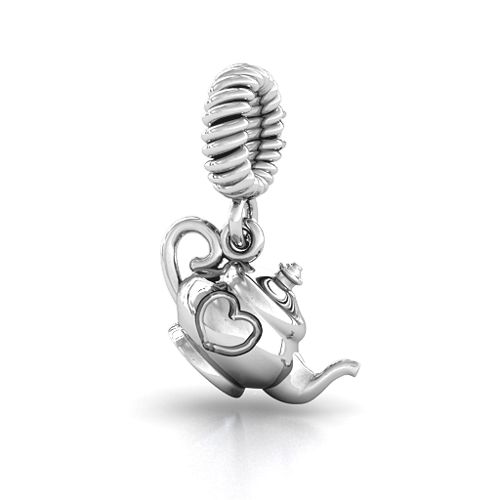 Teapot with Hearts Bracelet Charm – Sterling Silver with Opal