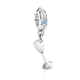 Raise Your Champagne Flute Bracelet Charm in 925 Sterling Silver with Aquamarine