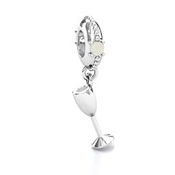 Raise Your Champagne Flute Bracelet Charm in 925 Sterling Silver with Opal