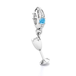 Raise Your Champagne Flute Bracelet Charm in 925 Sterling Silver with Blue Topaz