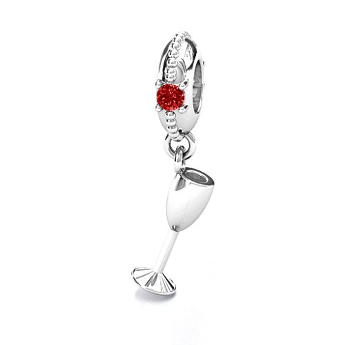 Raise Your Champagne Flute Bracelet Charm – Sterling Silver with Garnet