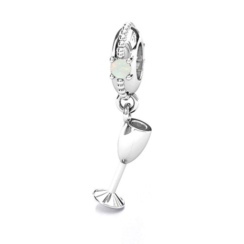 Raise Your Champagne Flute Bracelet Charm – Sterling Silver with Opal