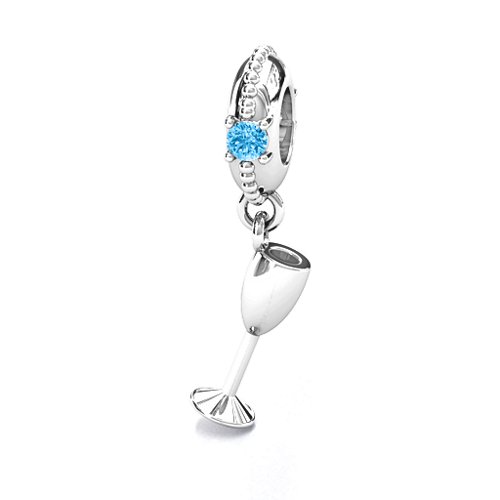 Raise Your Champagne Flute Bracelet Charm – Sterling Silver with Blue Topaz