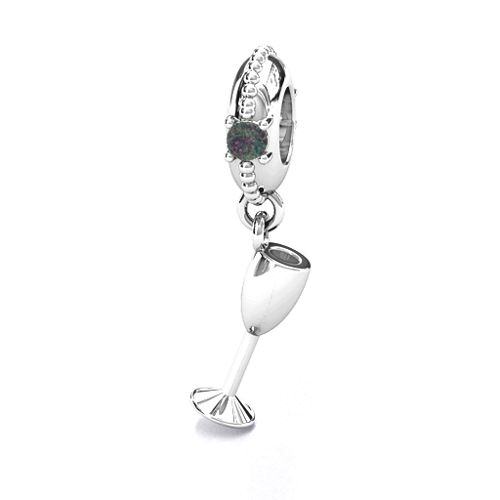 Raise Your Champagne Flute Bracelet Charm – Sterling Silver with Alexandrite