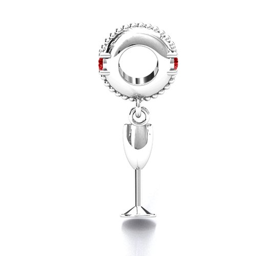 Raise Your Champagne Flute Bracelet Charm – Sterling Silver with Garnet