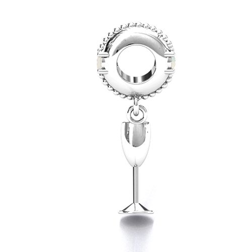Raise Your Champagne Flute Bracelet Charm – Sterling Silver with Opal
