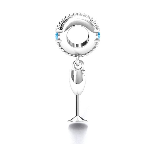 Raise Your Champagne Flute Bracelet Charm – Sterling Silver with Blue Topaz