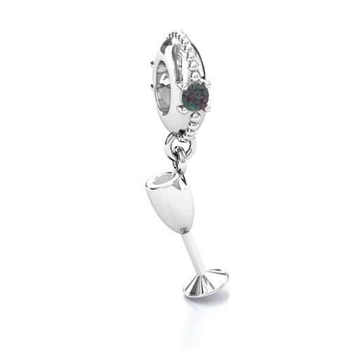 Raise Your Champagne Flute Bracelet Charm – Sterling Silver with Alexandrite