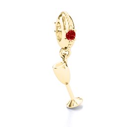 Raise Your Champagne Flute Bracelet Charm in 9K Solid Yellow Gold with Garnet and Cubic Zirconia
