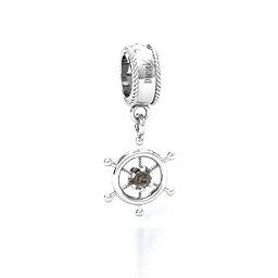 Ship's Wheel Bracelet Charm in 925 Sterling Silver with Smokey Quartz