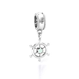 Ship's Wheel Bracelet Charm in 925 Sterling Silver with Opal